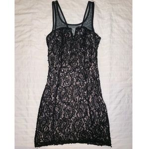 Black & nude sequin mini dress